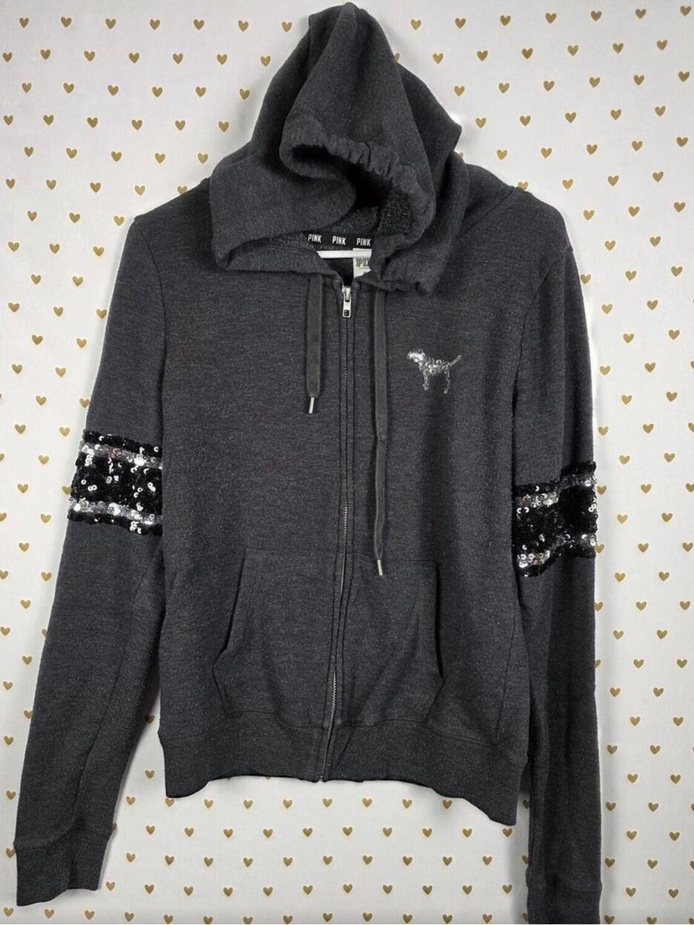 ✨ PINK Victoria's Secret Gray Bling Logo Hoodie - Picture 2 of 4